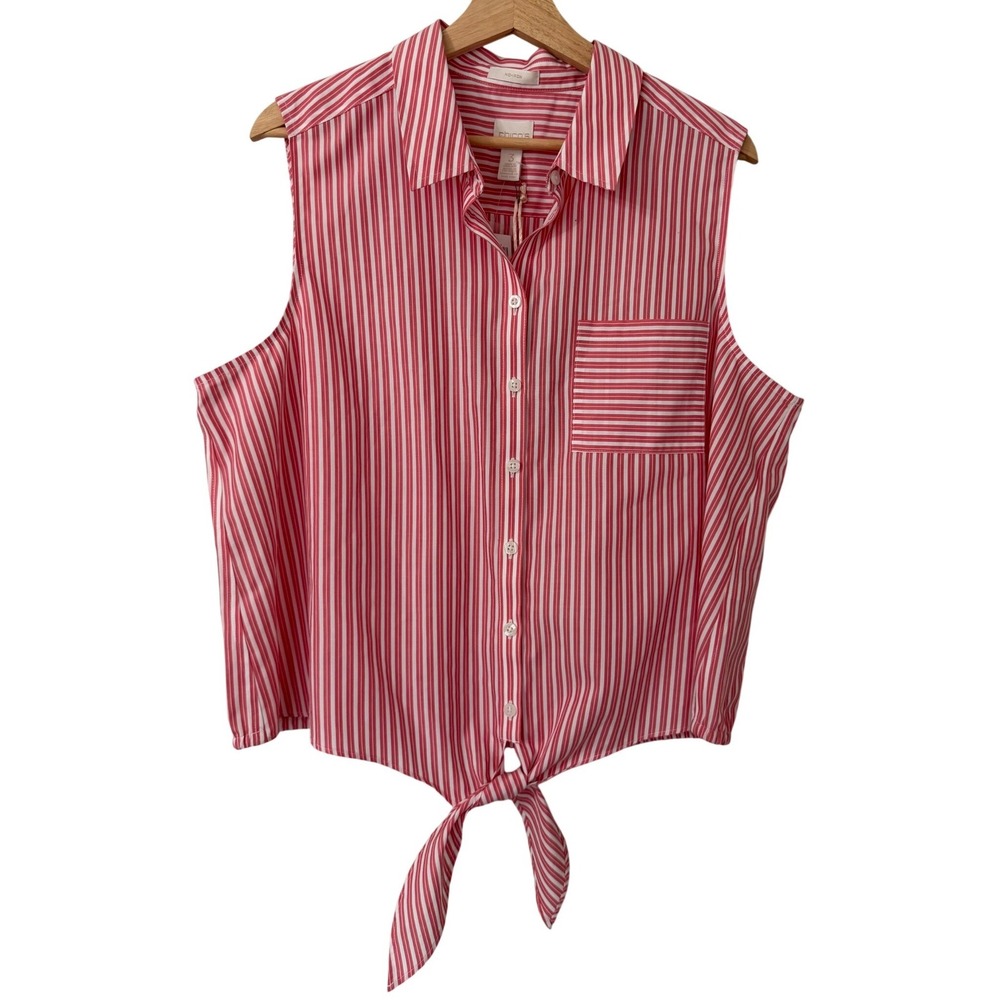 Chico's Effortless Bryant Stripe Turi Tie Front Tank Callandria Pink 3/ XL NEW